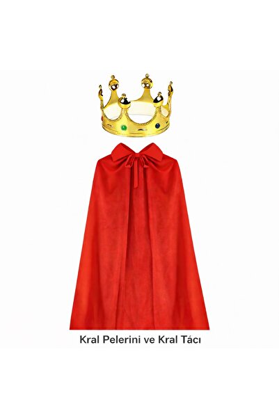 Fixport 90 cm Kral Pelerini ve Altın Kral Tacı Seti