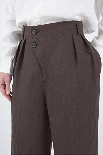 GIESTO Drapey Double Button Brown Ket Linen Ntolon