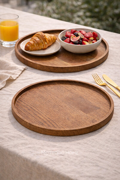 Mottogo Set of 2 Wooden Trays – 28 cm Round Serving and Presentation Tray