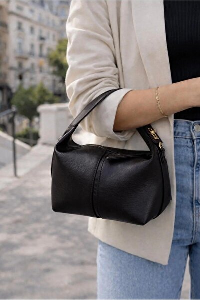 RumyaCollection حقيبة يد وكتف نسائية صغيرة بتفاصيل قفل حقيبة باللون الأسود