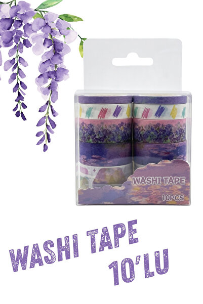 Şehir Online Mağazacılık Monet Serisi 10'lu Washi Tape Seti Mor Temalı Dekora...