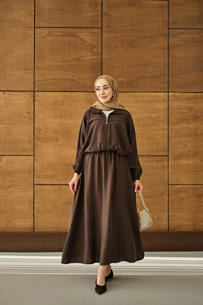 LOCCO Women's Shirt Collar Zippered Skirt Suit Brown