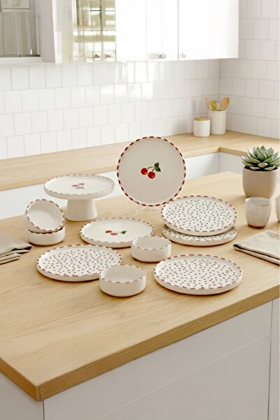 NESS HOME Kiraz Stackable 11 Parça 6 kişilik Kahvaltı Takımı-Lüx Kahvaltılık ...