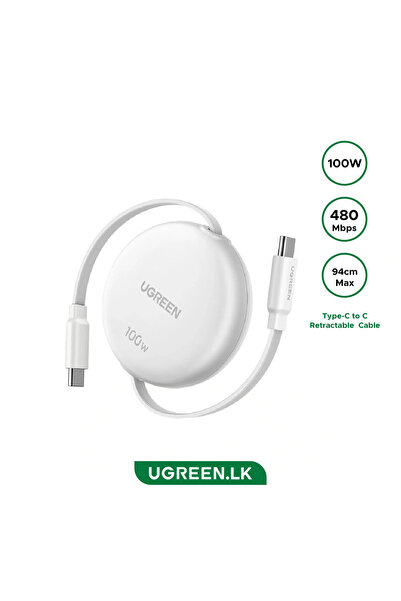 Ugreen كابل شحن سريع قابل للسحب من نوع C إلى نوع C من نيكسود، بطول 94 سم وبقو...