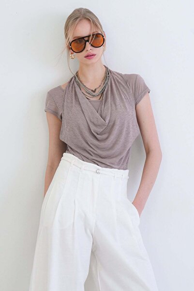 Trend Alaçatı Stili Women's Powder Pool Collar Degaje Detailed Sheer Knitted ...