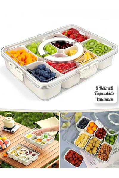 Perağ 8 Bölmeli Taşınabilir Kilit Kapaklı Saklama Kabı Kahvaltılık Organizer