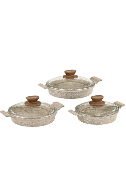 LAVONNI Nirvana 6 Piece Cast Iron Sahan Set with Cappuccino Glass Lid - 18/20...