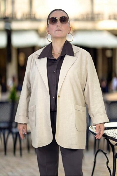 yagmurberen Jachetă blazer supradimensionată, cu un singur nasture, buzunar t...