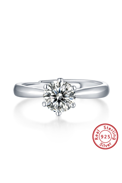 UNA VIDA Inel Sofia cu diamant moissanit 1ct, argint 925, reglabil