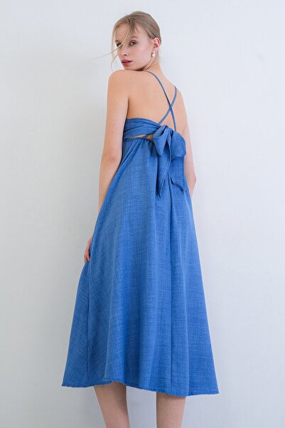 Trend Alaçatı Stili حقيبة ظهر نسائية بحزام من الخيط الأزرق بأربطة axi Boy Sum...