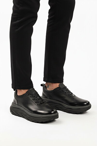 MARCOMEN حذاء رياضي رجالي برباط من الجلد الطبيعي باللون الأسود