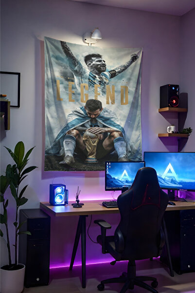 Halura Messi Legend Futbolcu Duvar Örtüsü– Kaliteli Kumaş, Gamer Oda Dekoru T...