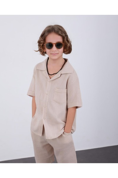 Patriko Boys' New Season Muslin Fabric Shirt and Shorts Set