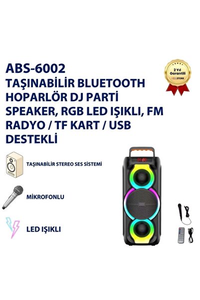hızlı store abs-6002 Taşınabilir Bluetooth Hoparlör DJ Parti Speaker, RGB LED...