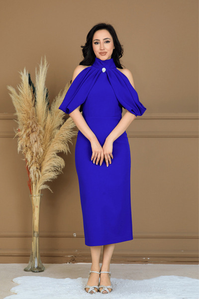 BEYBOS Rochie creion cu detaliu la umeri din țesătură Atlas - albastru cobalt...