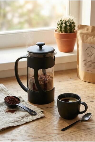 EWs 350 ml Borosilicate Glass French Press & Black Modern Coffee and Herbal T...