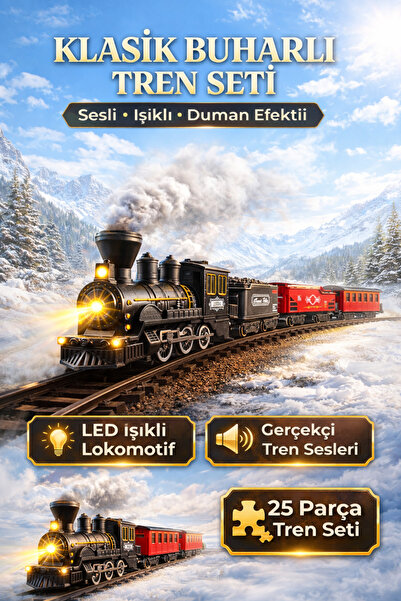YILDIRIM OYUNCAK Sesli LED Işıklı Buharlı Oyuncak Tren Seti 180x78cm – Duman ...