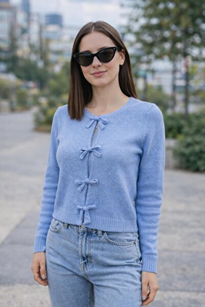 ÖZKURTOĞLU COLLECTİON Bow Ribbon Detailed Knitwear Jacket Cardigan
