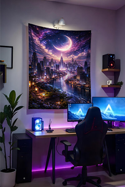 Halura Estetik Manzara Duvar Örtüsü– Kaliteli Kumaş, Gamer Oda Dekoru Tapestr...