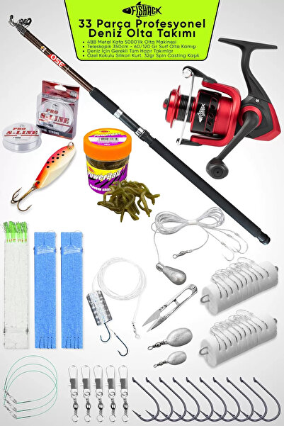 Fishack 33 Parça Profesyonel Deniz Olta Takımı Seti - Kahv - 350cm Kamış 60/1...