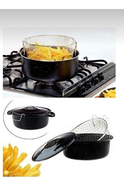 Tercih Home Patates Sosis Kabak Patlıcan Kızartma Siyah Kapaklı Emaye Cips Fr...