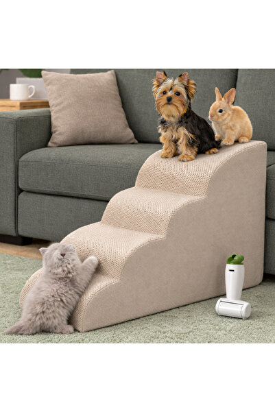 Linomag Scară pentru animale de companie cu 4 trepte, pantă ușoară, antialune...