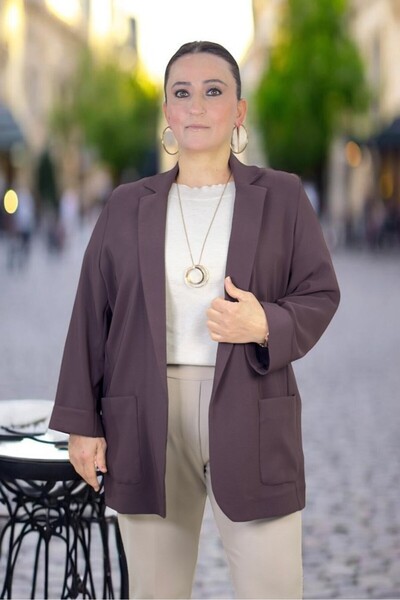 yagmurberen Shawl Collar No-Closure Pocket Atlas Fabric Wide Cut Oversized La...