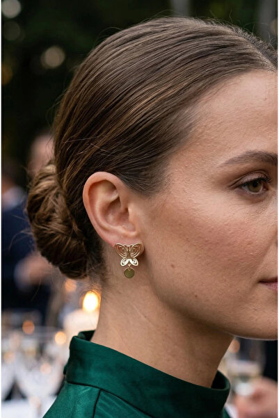 esplendor أقراط فوسون موديل ذهبي اللون على شكل فراشة من النحاس للنساء