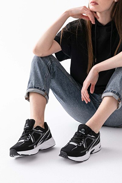 Golder Women's Daily Black Sneakers Lace-Up Wedge Heel Comfortable Sports Shoes