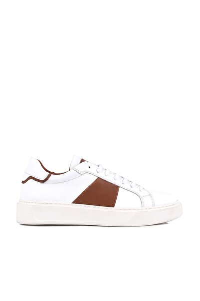 RRM Beyaz, Taba Deri Bağcıklı Erkek Sneaker - 675-03