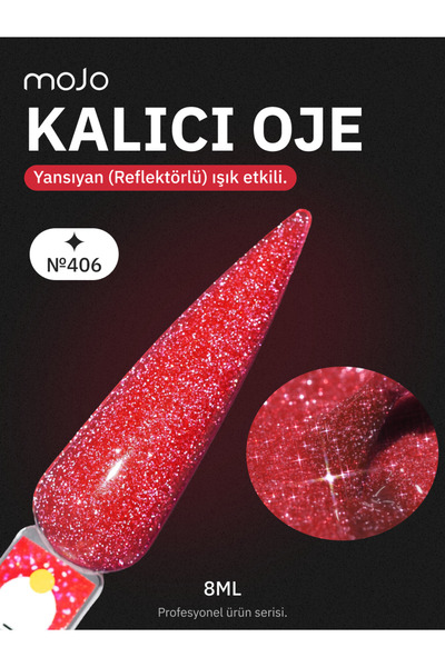 MOJO Kalıcı Oje Flash Wine 406 (8 ml) – Turuncu Reflektör Glitter Nail Art UV...