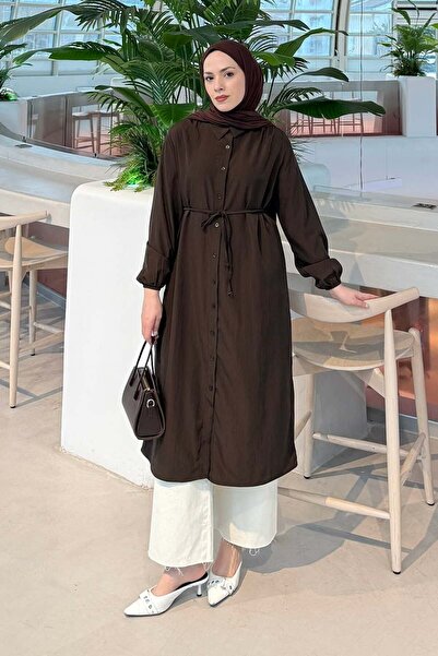 lamelif Cupra Tunic with Tie Detail in Bitter Brown
