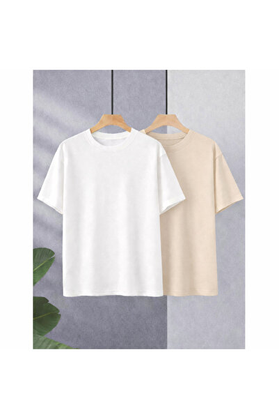 MARKATEM Σετ oversized μπλουζών T-Shirt σε λευκό και πολύχρωμο λαιμόκοψη Crew...