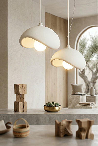 Findify Store Beyaz Dekoratif 2'Li Sarkıt Avize Bohem Beton Görünüm E27E27 Mo...