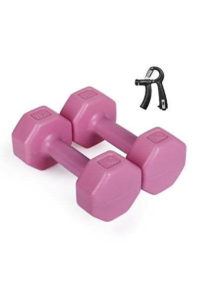 PS SPOR 1 KG Pembe Renk Dambıl Set ve Ayarlanabilir ve Sayaçlı El Yayı