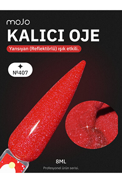 MOJO Kalıcı Oje Flash Wine 407 (8 ml) – Kırmızı Reflektör Glitter Nail Art UV...
