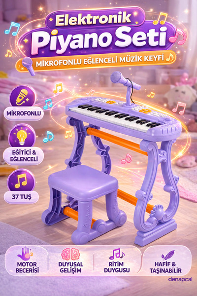 DENAPCAL Çocuk Piyano Oyuncak Mikrofonlu Org – Çocuk Org Piyano Müzik Oyuncağ...