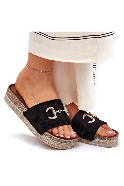 BOTO Sandale cu platformă pentru femei, cu decorațiuni aurii și sclipici, Mor...