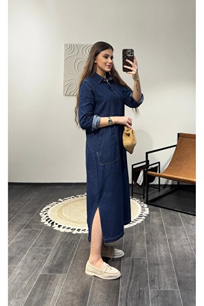 Miasista Düğmeli Cepli Kot Elbise