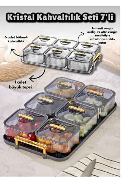 Tercih Home Maral Kristal Kahvaltılık Seti 7'li Takım Gold Detaylı Modern Lüx...