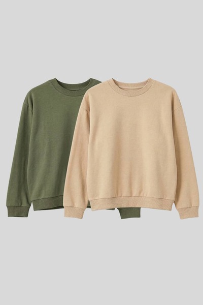 2'li Ekonomik Paket Bej-Haki Unisex Bebek Ve Çocuk Sweatshirt - 1-8 Yaş Arası
