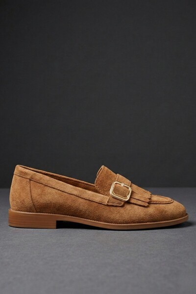 MUGGO Pantofi casual pentru femei TUFT Gold cu cataramă cu ciucuri piele înto...