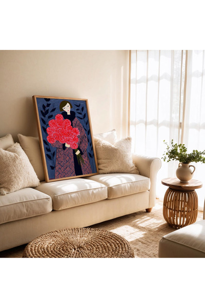 Tuba Decor Tablou cu floare roșie într-o singură bucată, înrămată în lemn, pe...