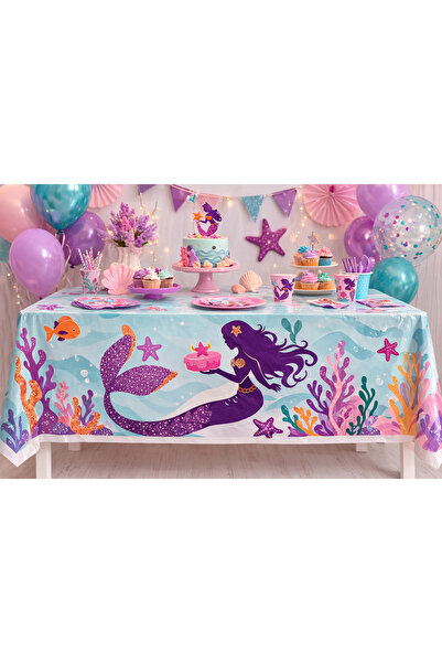 Happyewent Deniz Kızı Temalı Parti Masa Örtüsü 120x180 cm – Mermaid Doğum Gün...