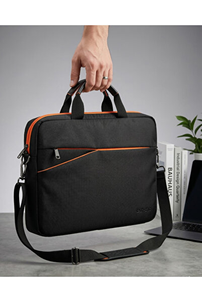 Toum Black Orange Detailed Shoulder Strap Laptop Briefcase Bag Si