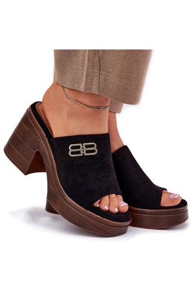 Vinceza Ladies Sandals On Chunky Heel With Golden Detail 17400 Black 36