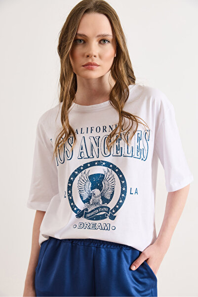 Olalook Tricou alb cu imprimeu confortabil pentru femei TSH-19000965