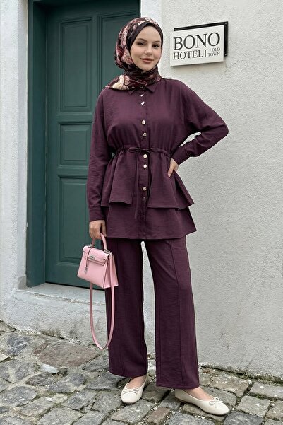 InStyle Köprü Belt Burgundy Suit with Trousers
