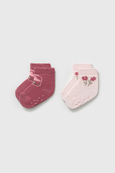 Moi Noi 2 Pairs of Baby Girl Booties Socks - Non-Slip with Six Hearts Silicon...