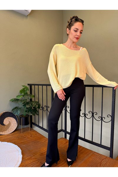 Ali Butik Sarı Oval Yaka Dökümlü Triko